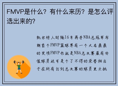 FMVP是什么？有什么来历？是怎么评选出来的？