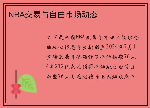 NBA交易与自由市场动态